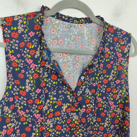 Loft Tank Top Womens Small Blue Floral Print NWT Lightweight Sleeveless Blouse - Picture 2 of 9